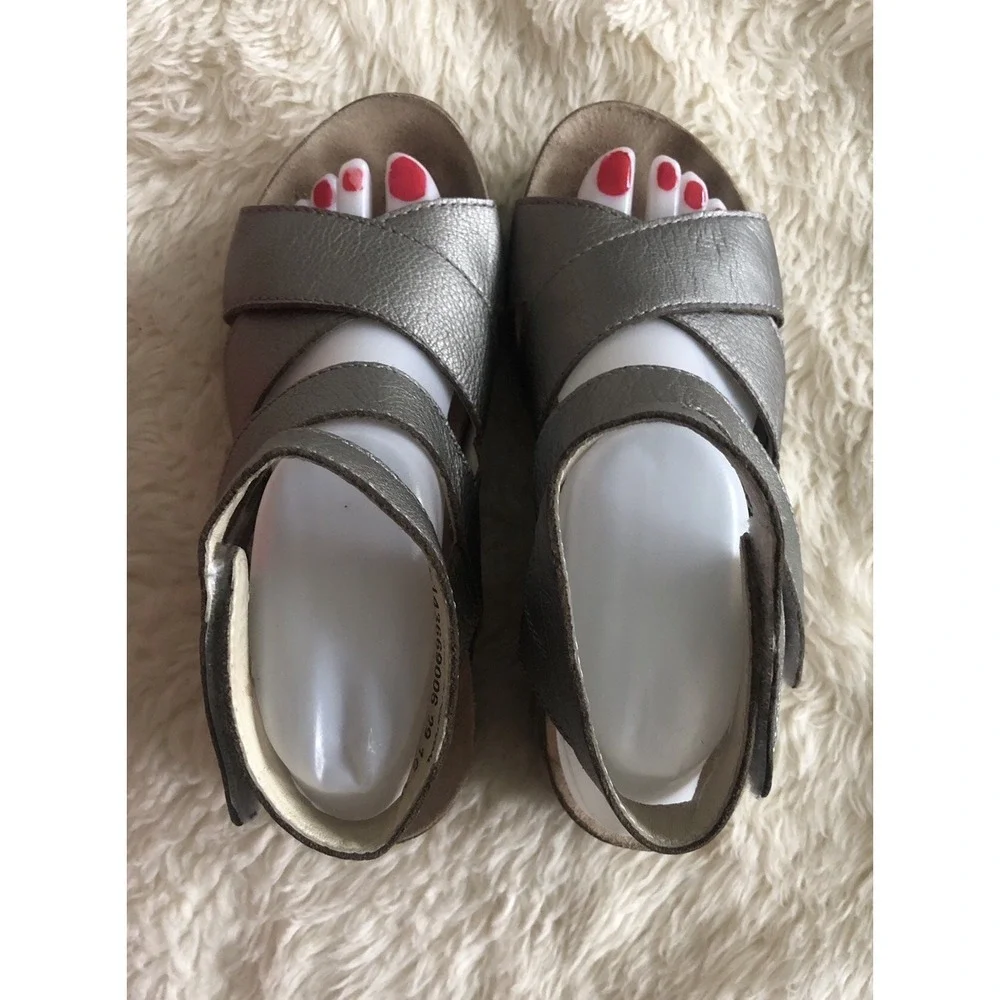 Fly London Wedge Sandals Silver Leather Ankle Strap Wege669fly  US 7-7.5 EUR 38